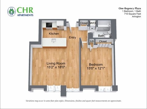 Floor plan for 1 bed, 1 bath, 776 sqft
